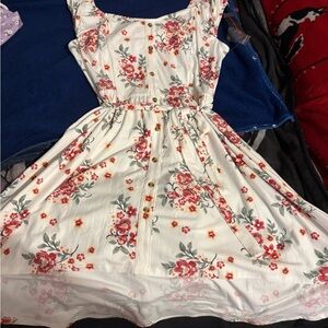 Floral Dress in White and Red